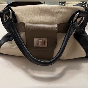 BCBGMaxAzria Black, Cream, and Brown Shoulder Bag